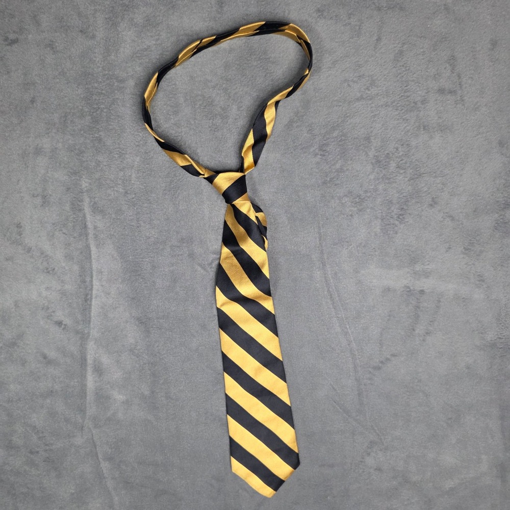 Bert Pulitzer Mens Silk Repp Stripe Necktie Gold Navy Blue Made in USA Tie